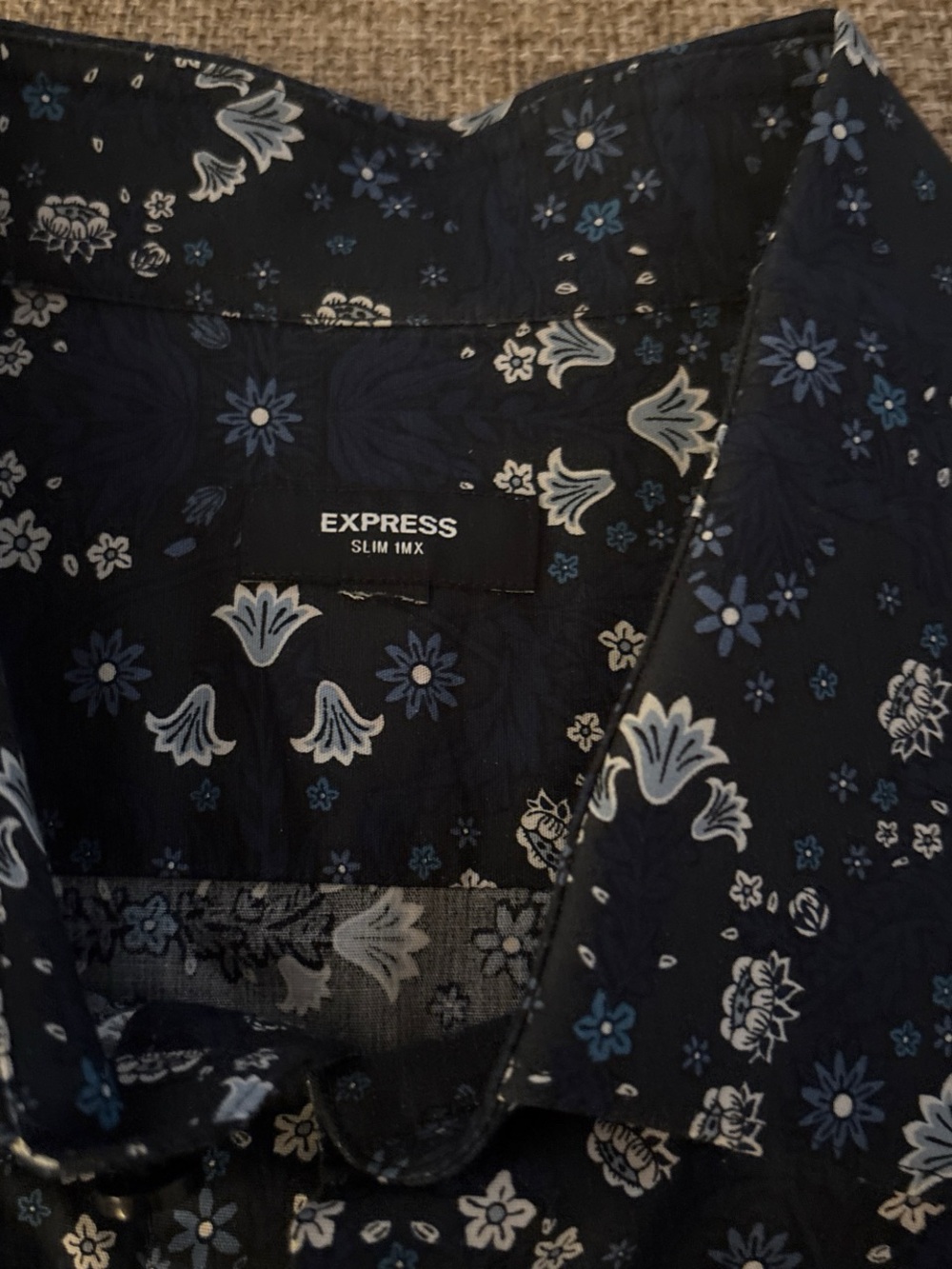 Express Men's Navy Blue Floral Button-Down Shirt